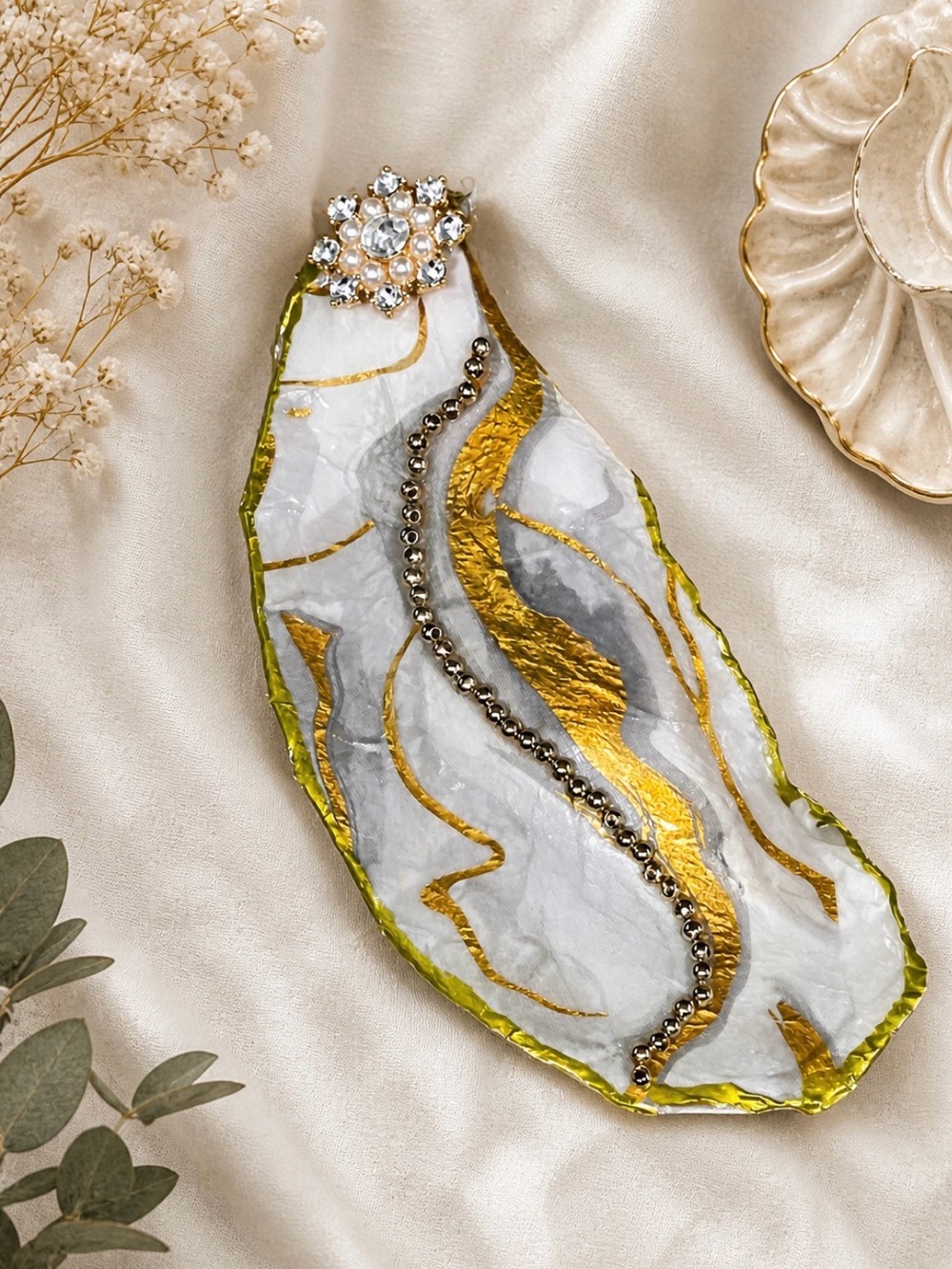 Gold & White Decorative Jewelry Tray - Women Other